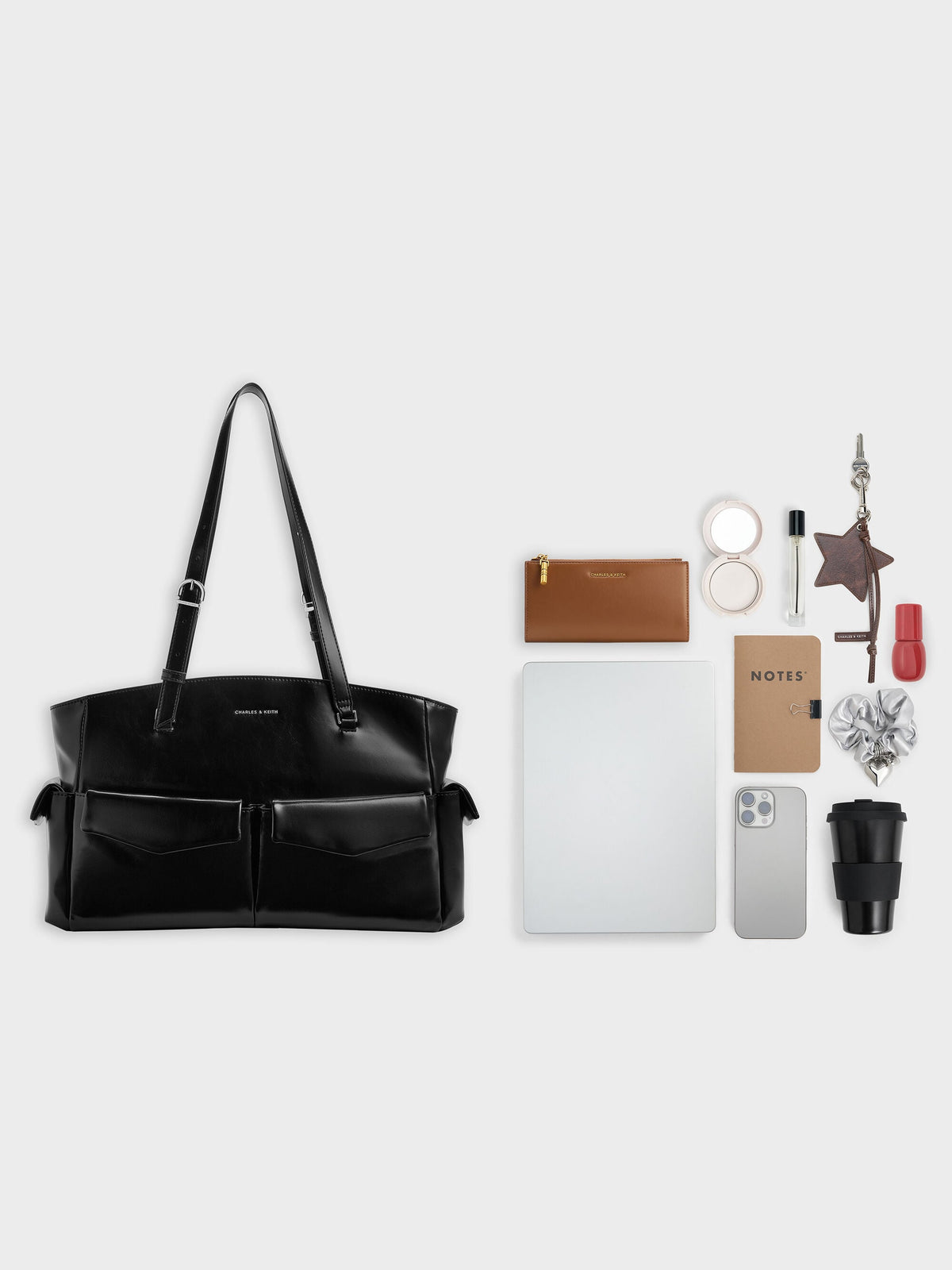 CHARLES & KEITH Signature / Rachel Multi-Pocket Tote Bag - Noir