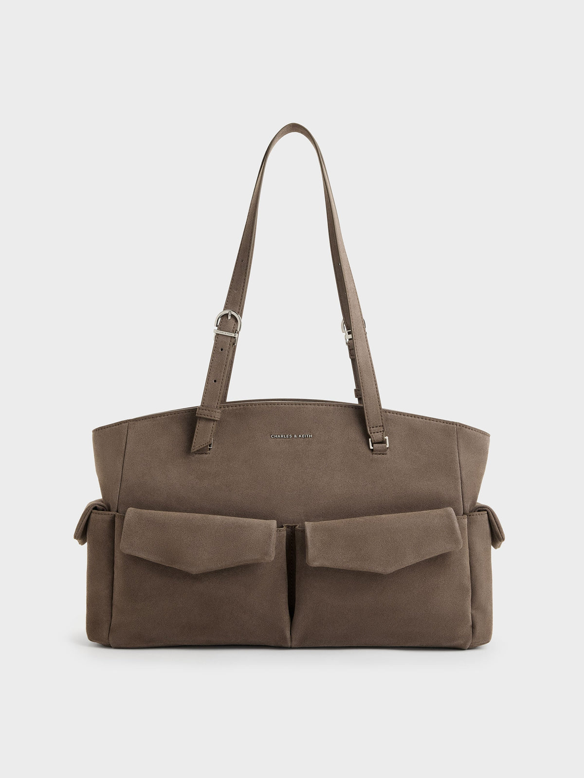 CHARLES & KEITH Classic / Rachel Multi-Pocket Tote Bag - Stone Grey