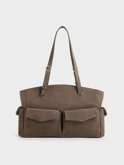 CHARLES & KEITH Classic / Rachel Multi-Pocket Tote Bag - Stone Grey