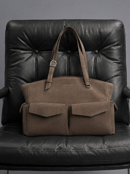 CHARLES & KEITH Classic / Rachel Multi-Pocket Tote Bag - Stone Grey
