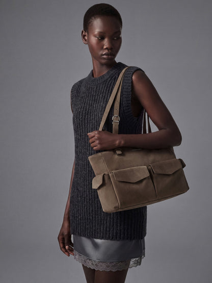 CHARLES & KEITH Classic / Rachel Multi-Pocket Tote Bag - Stone Grey