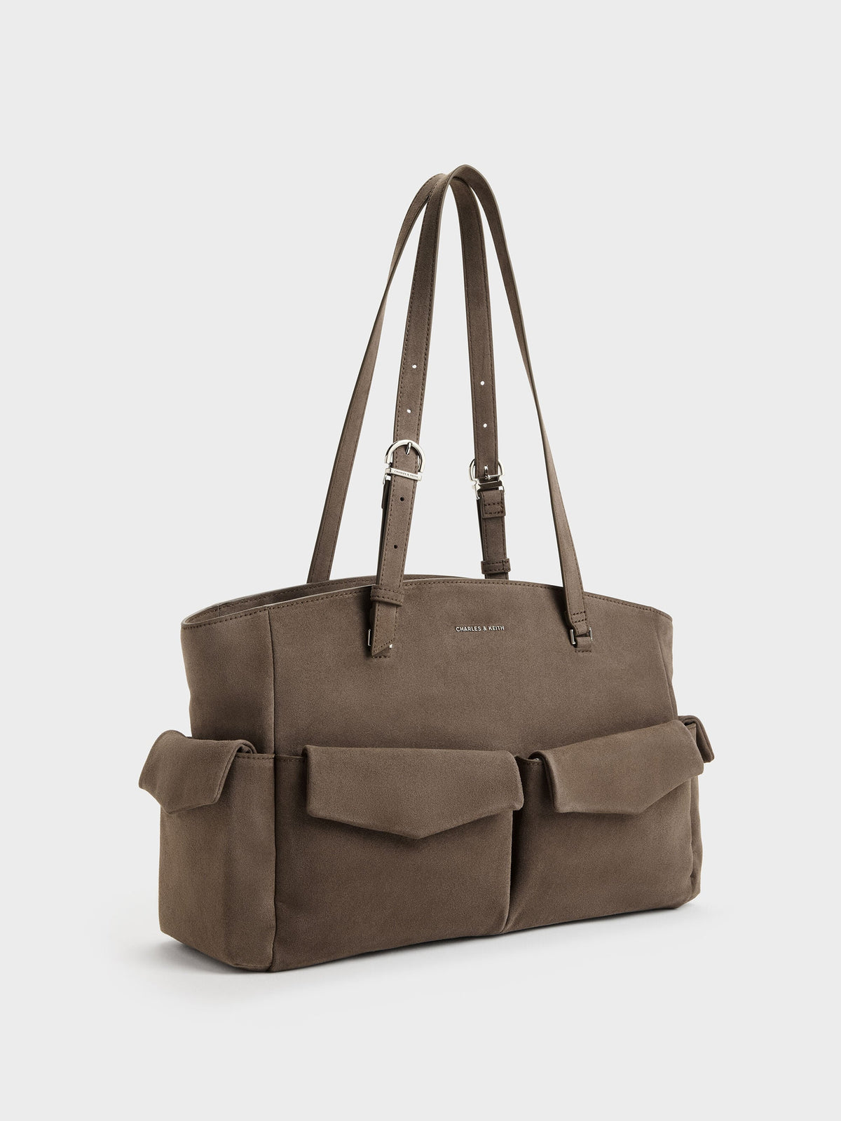CHARLES & KEITH Classic / Rachel Multi-Pocket Tote Bag - Stone Grey