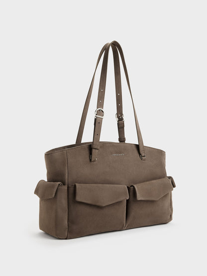 CHARLES & KEITH Classic / Rachel Multi-Pocket Tote Bag - Stone Grey