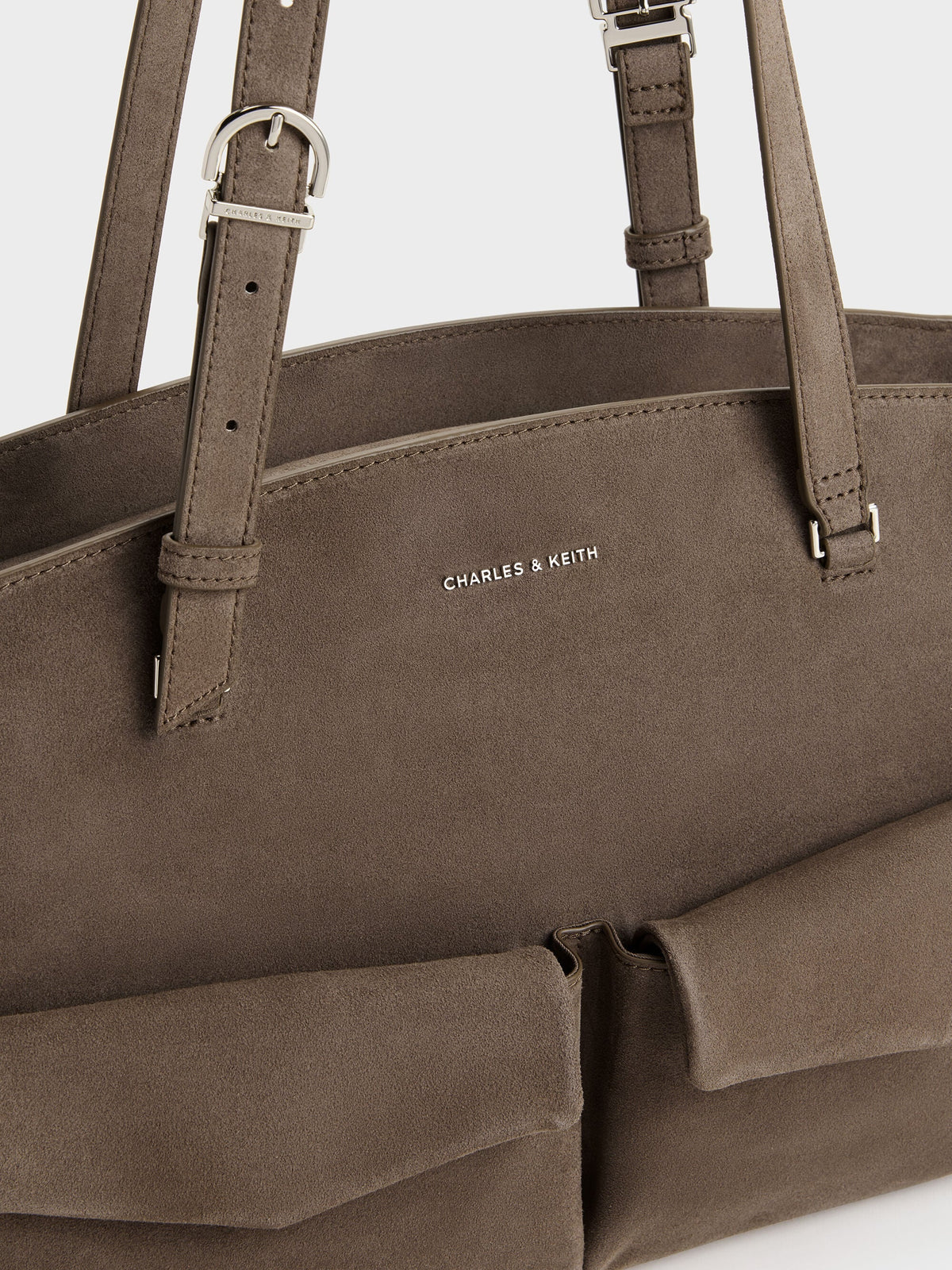 CHARLES & KEITH Classic / Rachel Multi-Pocket Tote Bag - Stone Grey