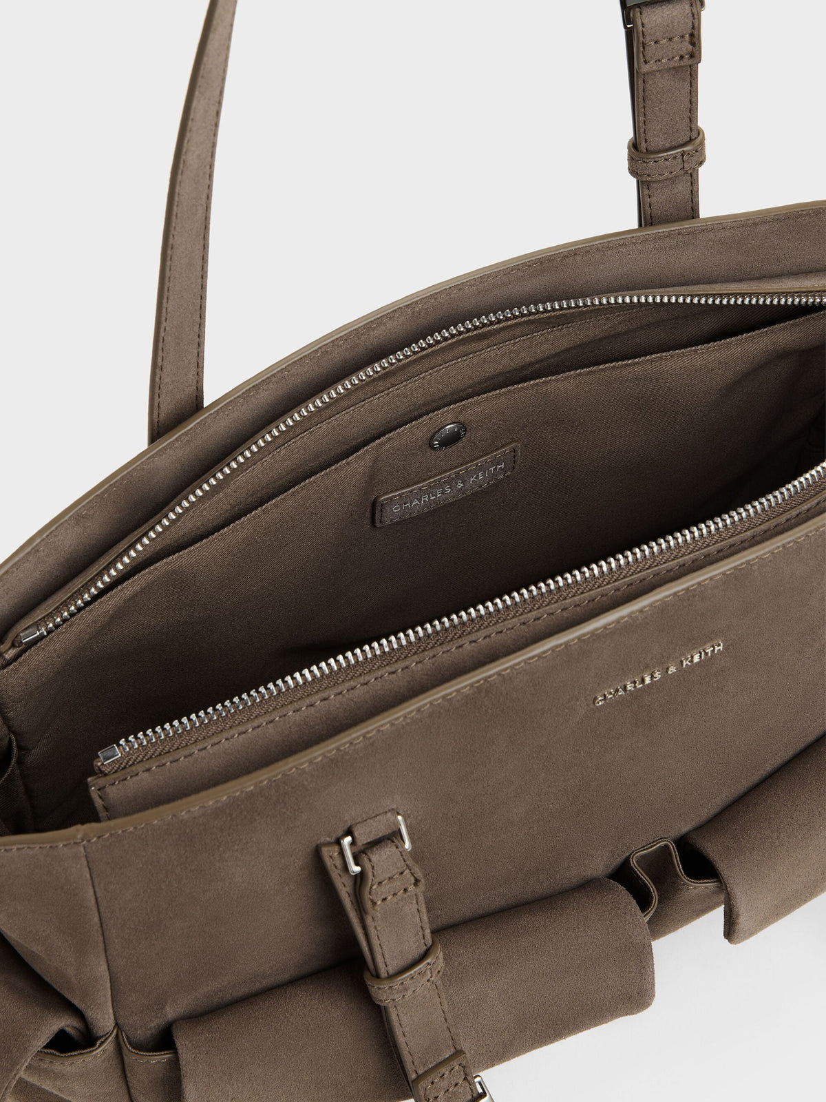 CHARLES & KEITH Classic / Rachel Multi-Pocket Tote Bag - Stone Grey