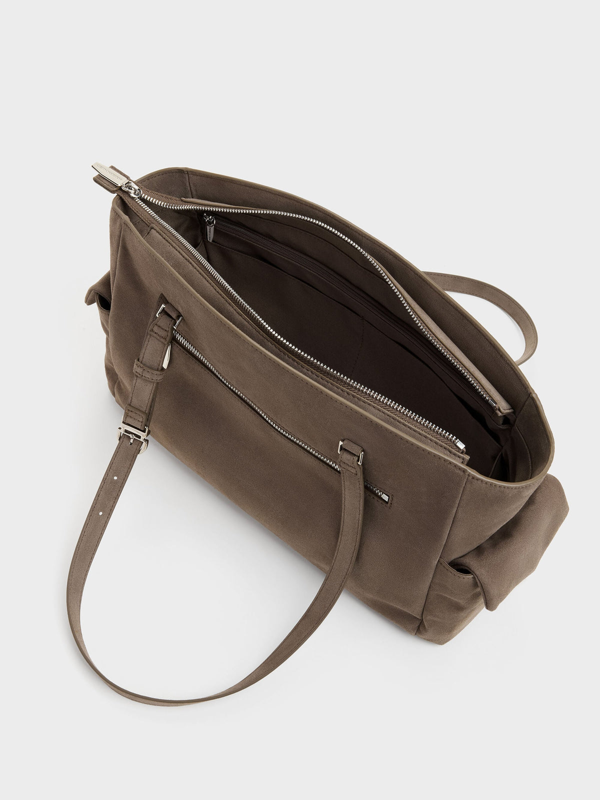 CHARLES & KEITH Classic / Rachel Multi-Pocket Tote Bag - Stone Grey