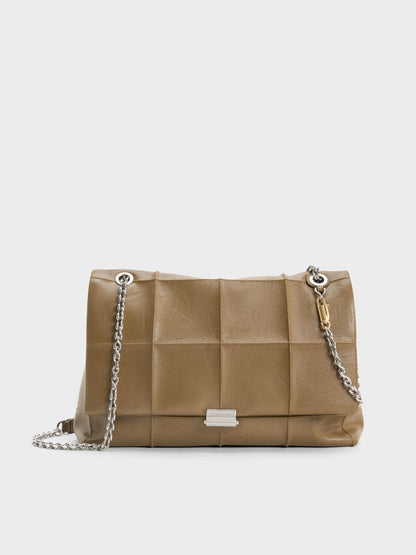CHARLES & KEITH Deals / Large Delfina Quilted Chain-Strap Shoulder Bag - Walnut Brown