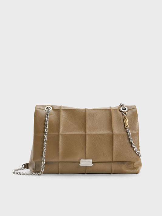 CHARLES & KEITH Deals / Large Delfina Quilted Chain-Strap Shoulder Bag - Walnut Brown