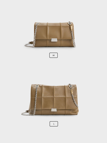 CHARLES & KEITH Deals / Large Delfina Quilted Chain-Strap Shoulder Bag - Walnut Brown