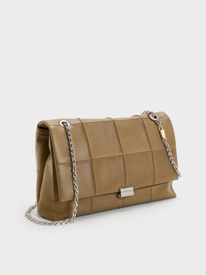CHARLES & KEITH Deals / Large Delfina Quilted Chain-Strap Shoulder Bag - Walnut Brown
