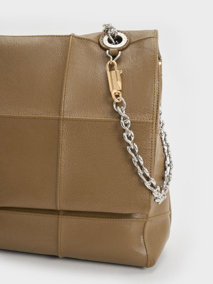 CHARLES & KEITH Deals / Large Delfina Quilted Chain-Strap Shoulder Bag - Walnut Brown