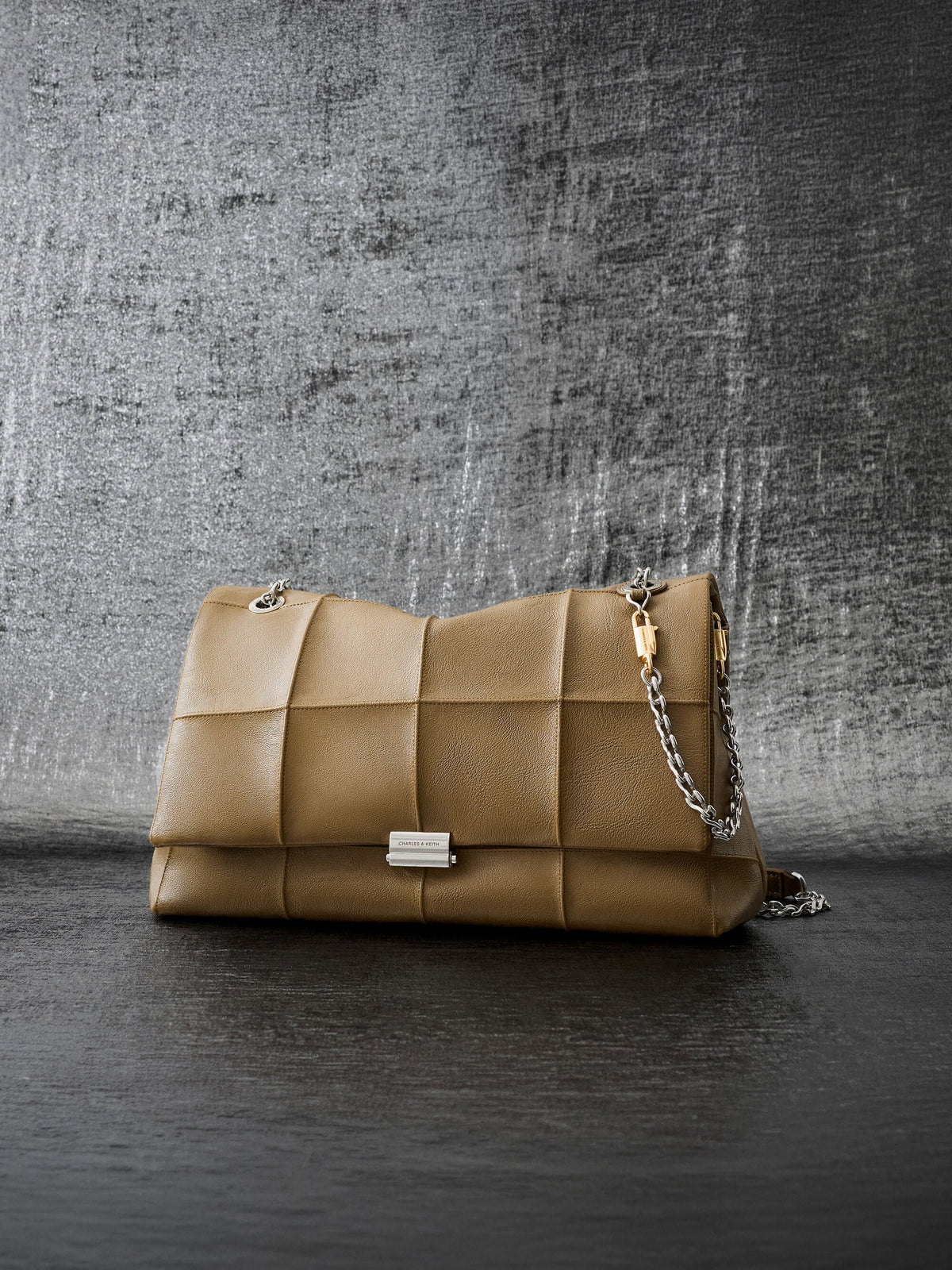 CHARLES & KEITH Deals / Large Delfina Quilted Chain-Strap Shoulder Bag - Walnut Brown