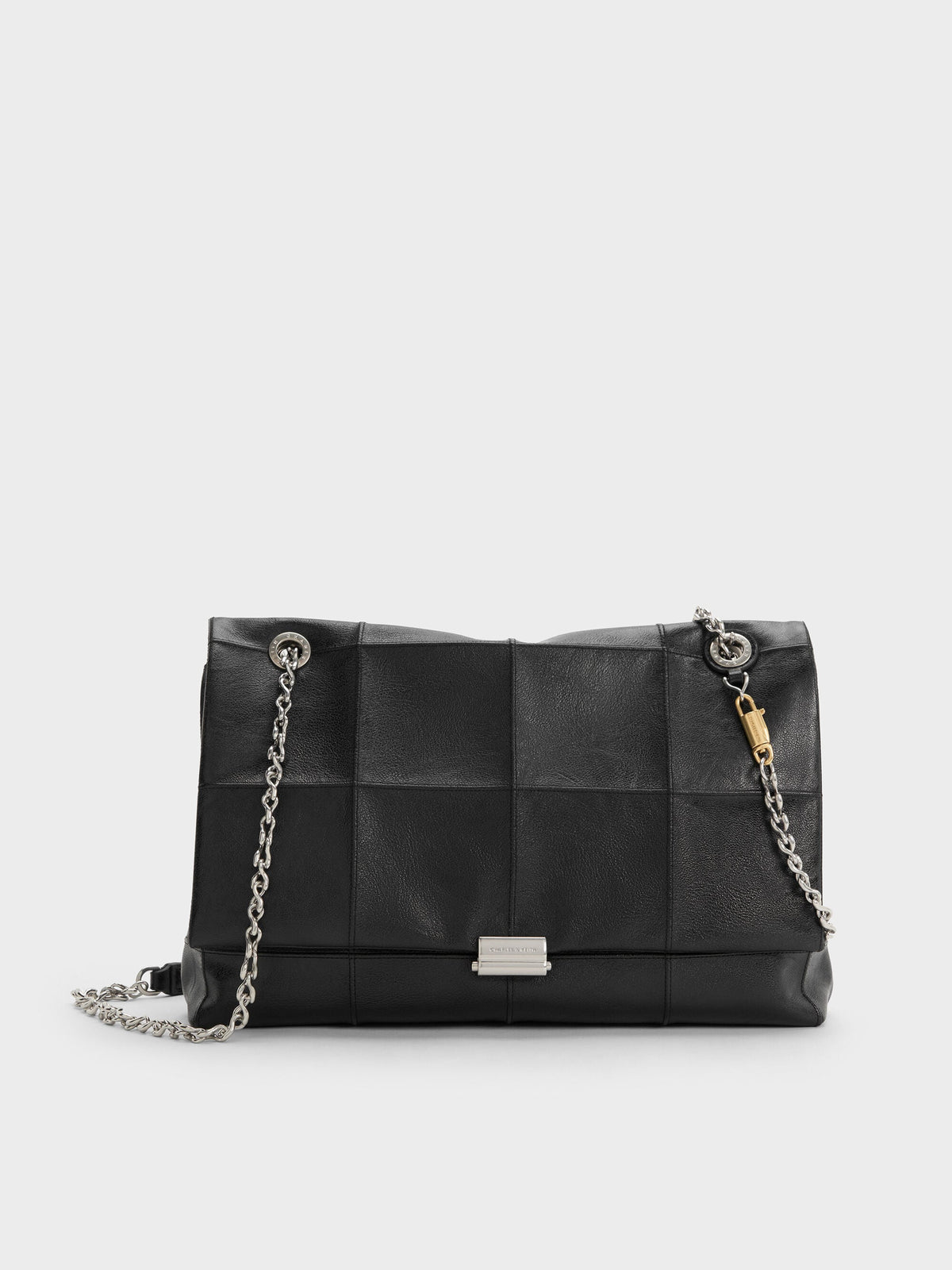 CHARLES & KEITH Smart Buy / Large Delfina Quilted Chain-Strap Shoulder Bag - Black