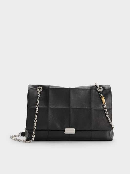 CHARLES & KEITH Smart Buy / Large Delfina Quilted Chain-Strap Shoulder Bag - Black