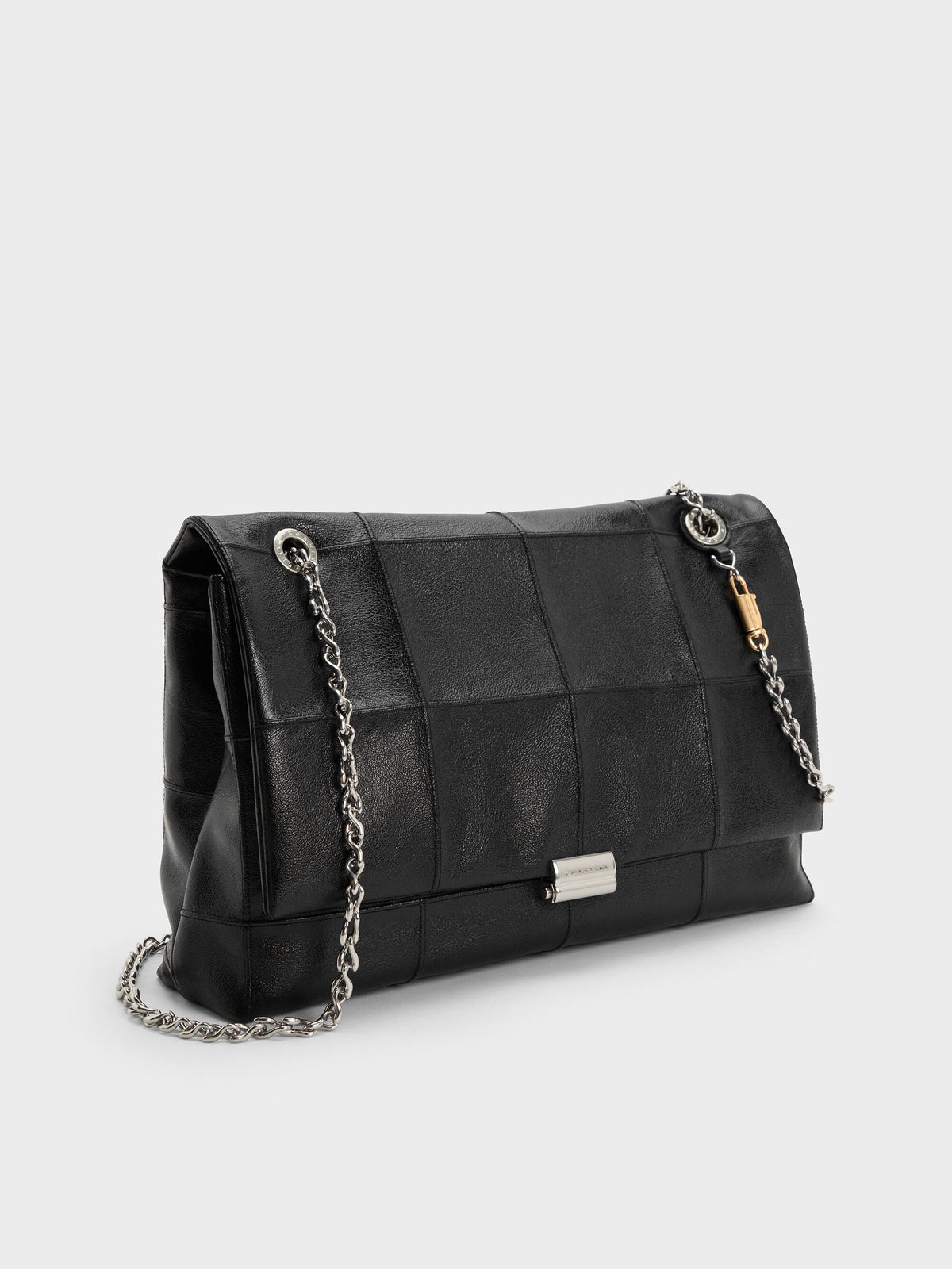 CHARLES & KEITH Smart Buy / Large Delfina Quilted Chain-Strap Shoulder Bag - Black