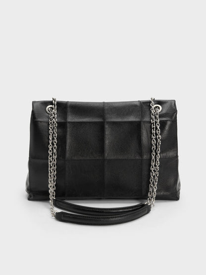 CHARLES & KEITH Smart Buy / Large Delfina Quilted Chain-Strap Shoulder Bag - Black