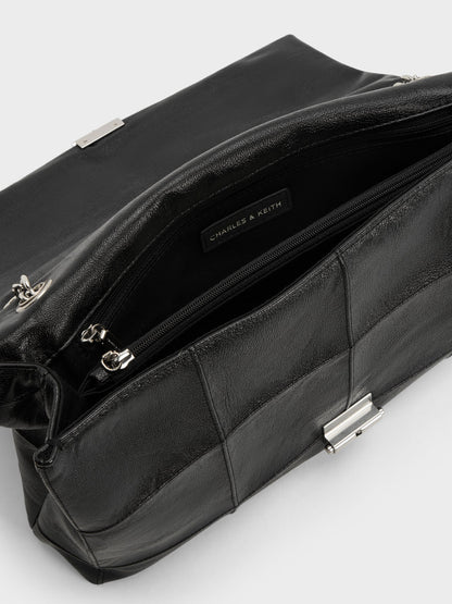 CHARLES & KEITH Smart Buy / Large Delfina Quilted Chain-Strap Shoulder Bag - Black
