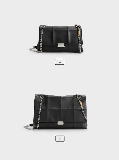CHARLES & KEITH Smart Buy / Large Delfina Quilted Chain-Strap Shoulder Bag - Black