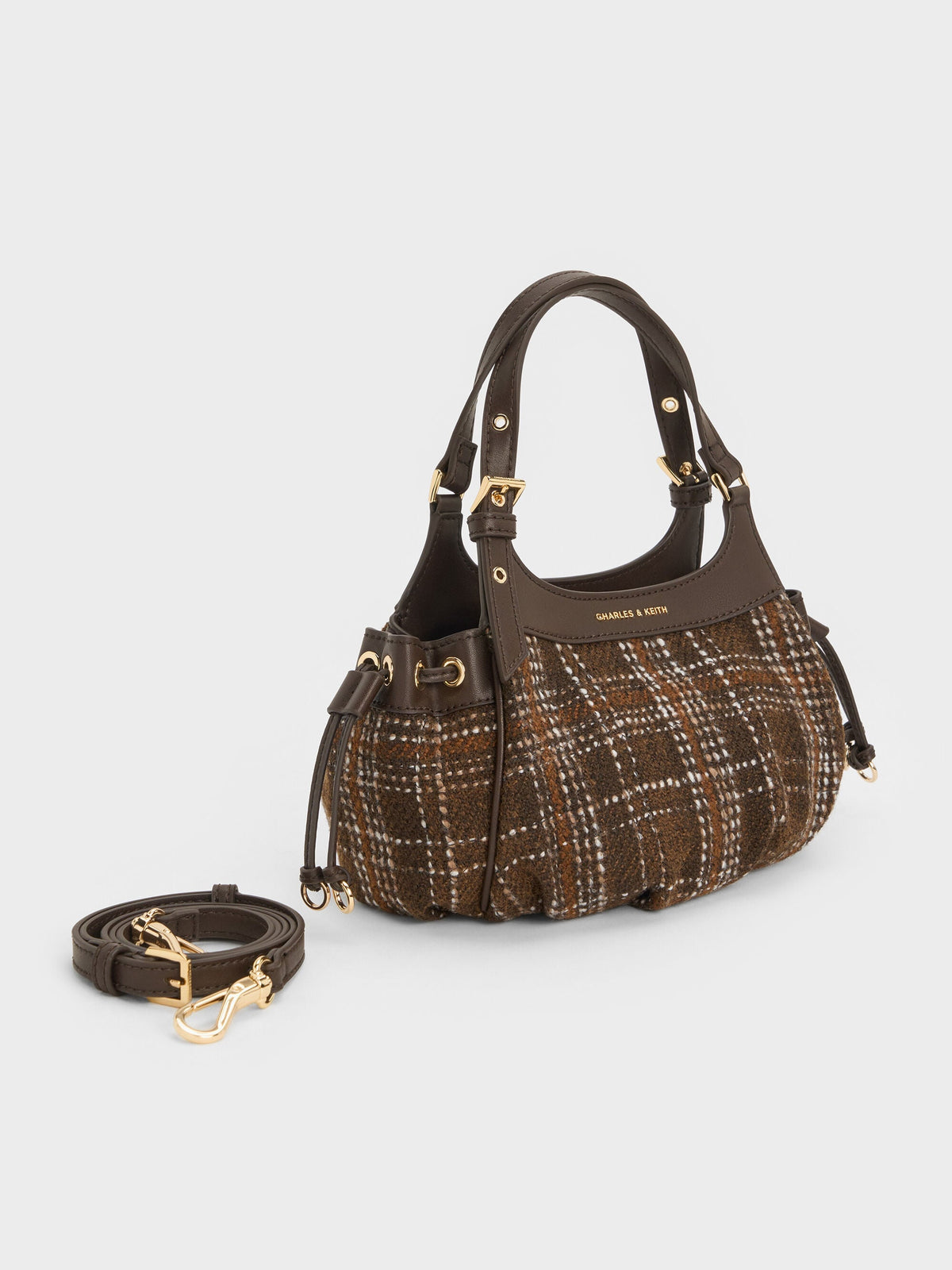 CHARLES & KEITH Recommended / Mini Lillith Checkered Drawstring Bucket Bag - Multi