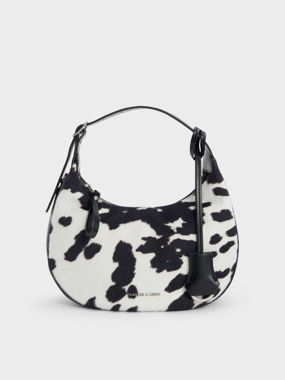 CHARLES & KEITH New / Vega Furry Cow-Print Hobo Bag - Multi
