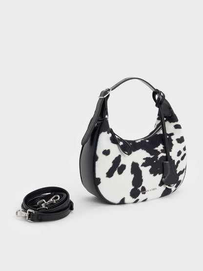 CHARLES & KEITH New / Vega Furry Cow-Print Hobo Bag - Multi