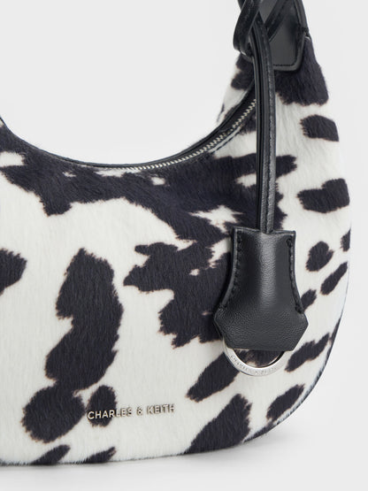 CHARLES & KEITH New / Vega Furry Cow-Print Hobo Bag - Multi