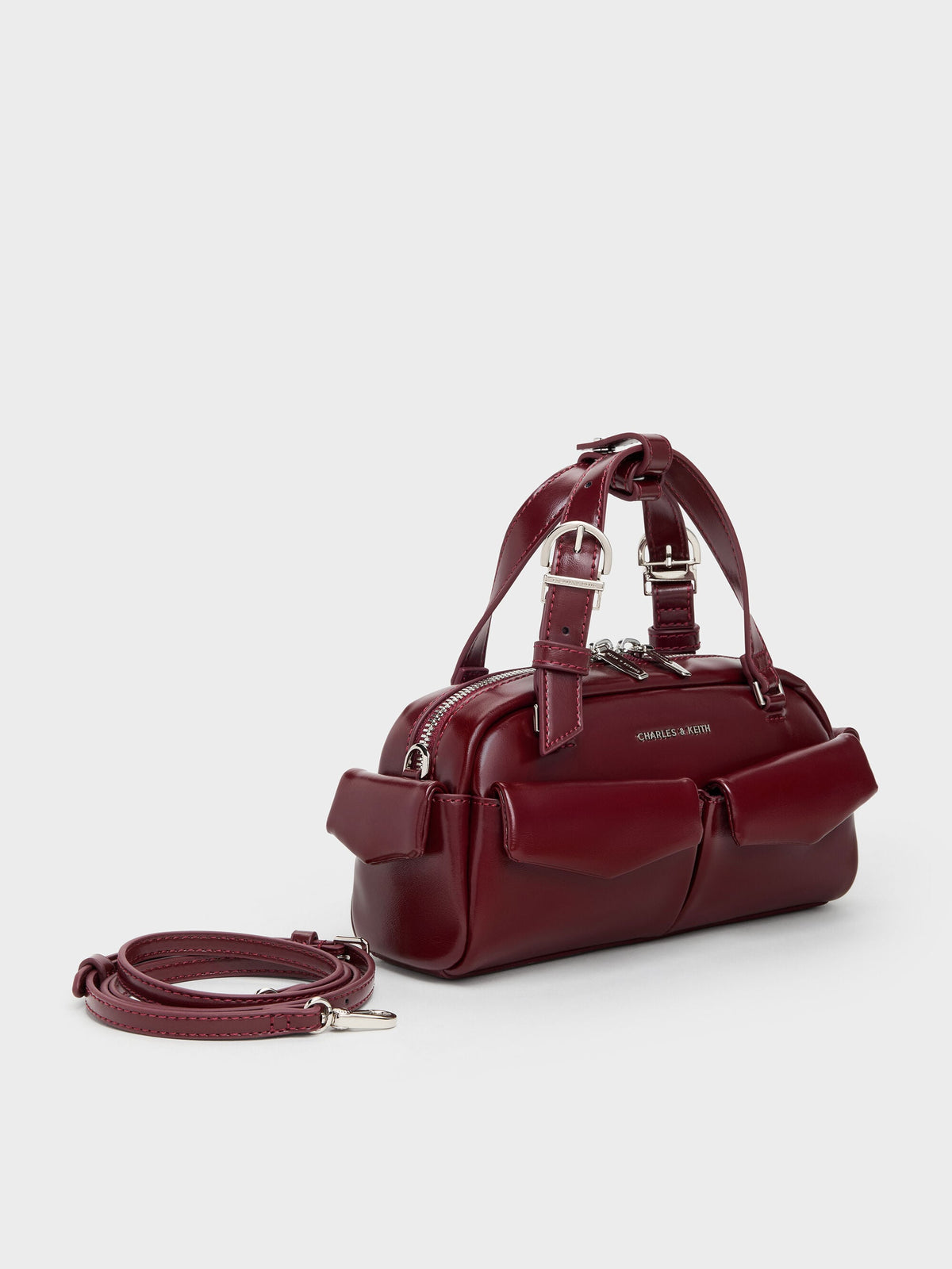 CHARLES & KEITH Premium / Rachel Multi-Pocket Bowling Bag - Burgundy