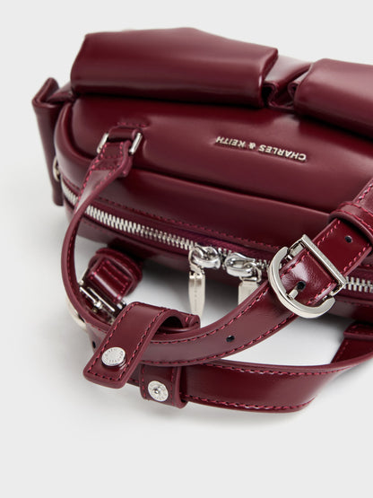 CHARLES & KEITH Premium / Rachel Multi-Pocket Bowling Bag - Burgundy