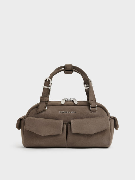 CHARLES & KEITH Quality / Rachel Multi-Pocket Bowling Bag - Stone Grey