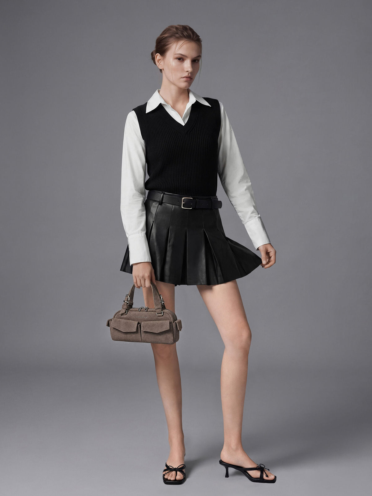 CHARLES & KEITH Quality / Rachel Multi-Pocket Bowling Bag - Stone Grey