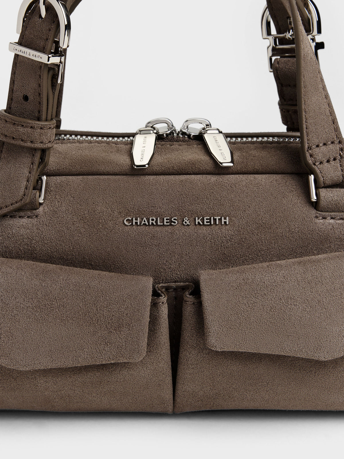 CHARLES & KEITH Quality / Rachel Multi-Pocket Bowling Bag - Stone Grey