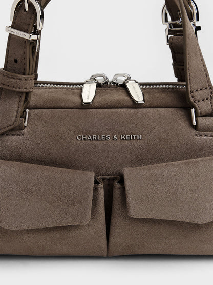 CHARLES & KEITH Quality / Rachel Multi-Pocket Bowling Bag - Stone Grey
