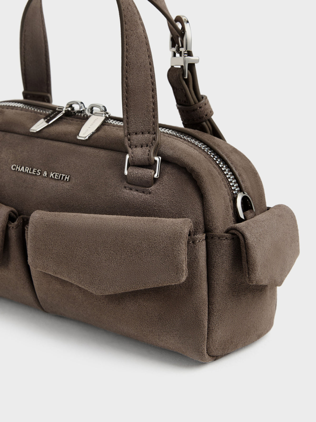CHARLES & KEITH Quality / Rachel Multi-Pocket Bowling Bag - Stone Grey