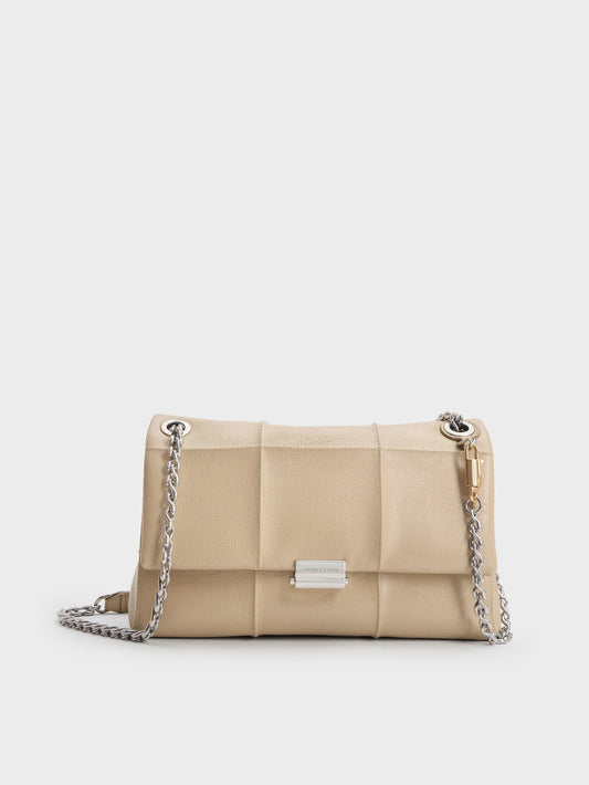 CHARLES & KEITH Everyday / Delfina Quilted Chain-Strap Shoulder Bag - Sand Beige