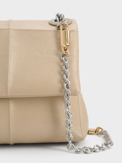 CHARLES & KEITH Everyday / Delfina Quilted Chain-Strap Shoulder Bag - Sand Beige