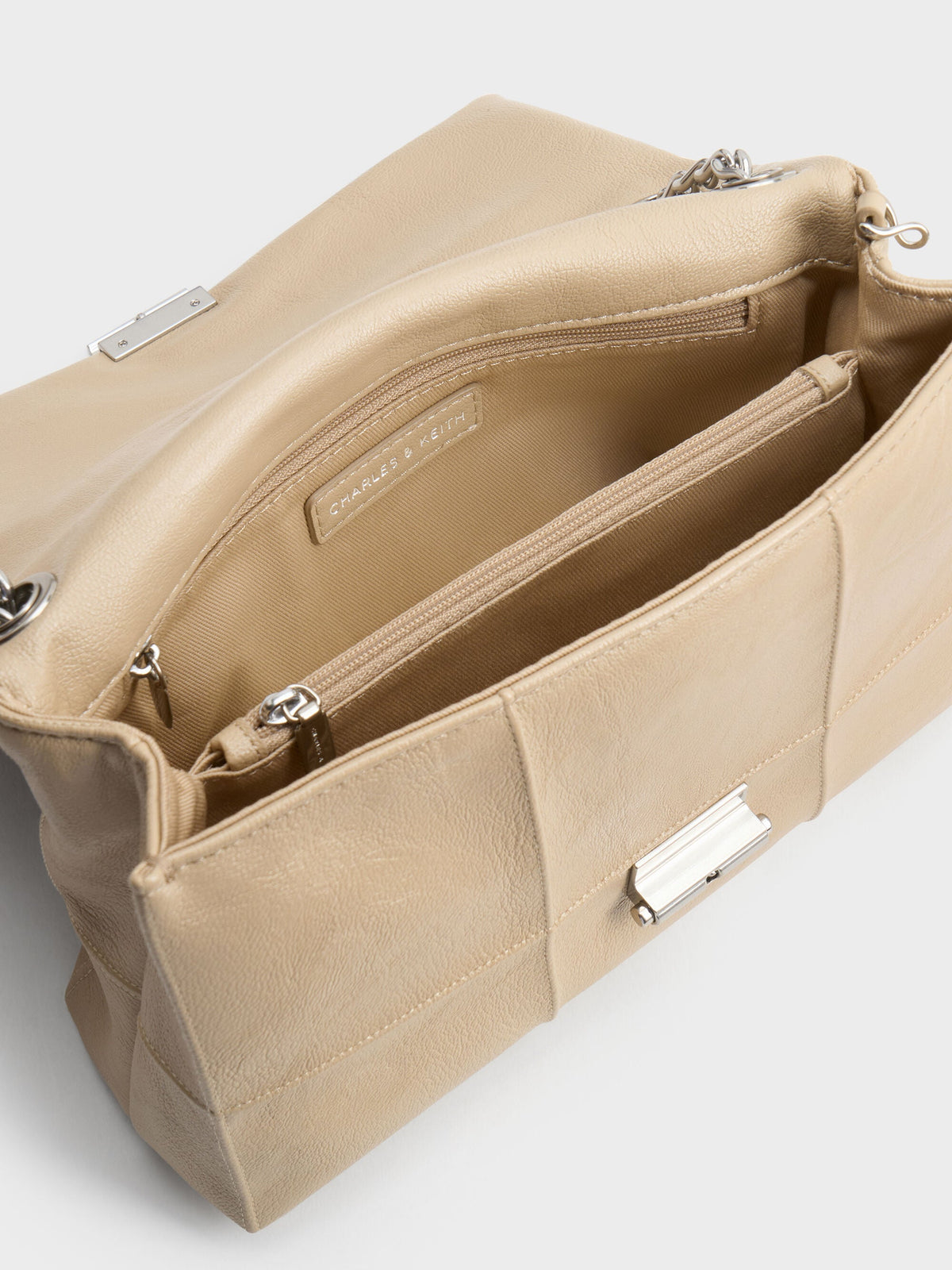 CHARLES & KEITH Everyday / Delfina Quilted Chain-Strap Shoulder Bag - Sand Beige