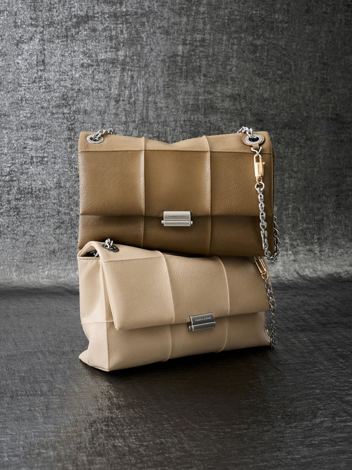 CHARLES & KEITH Everyday / Delfina Quilted Chain-Strap Shoulder Bag - Sand Beige
