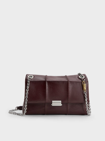 CHARLES & KEITH Great Value / Delfina Quilted Chain-Strap Shoulder Bag - Wineberry Red