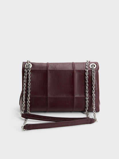 CHARLES & KEITH Great Value / Delfina Quilted Chain-Strap Shoulder Bag - Wineberry Red
