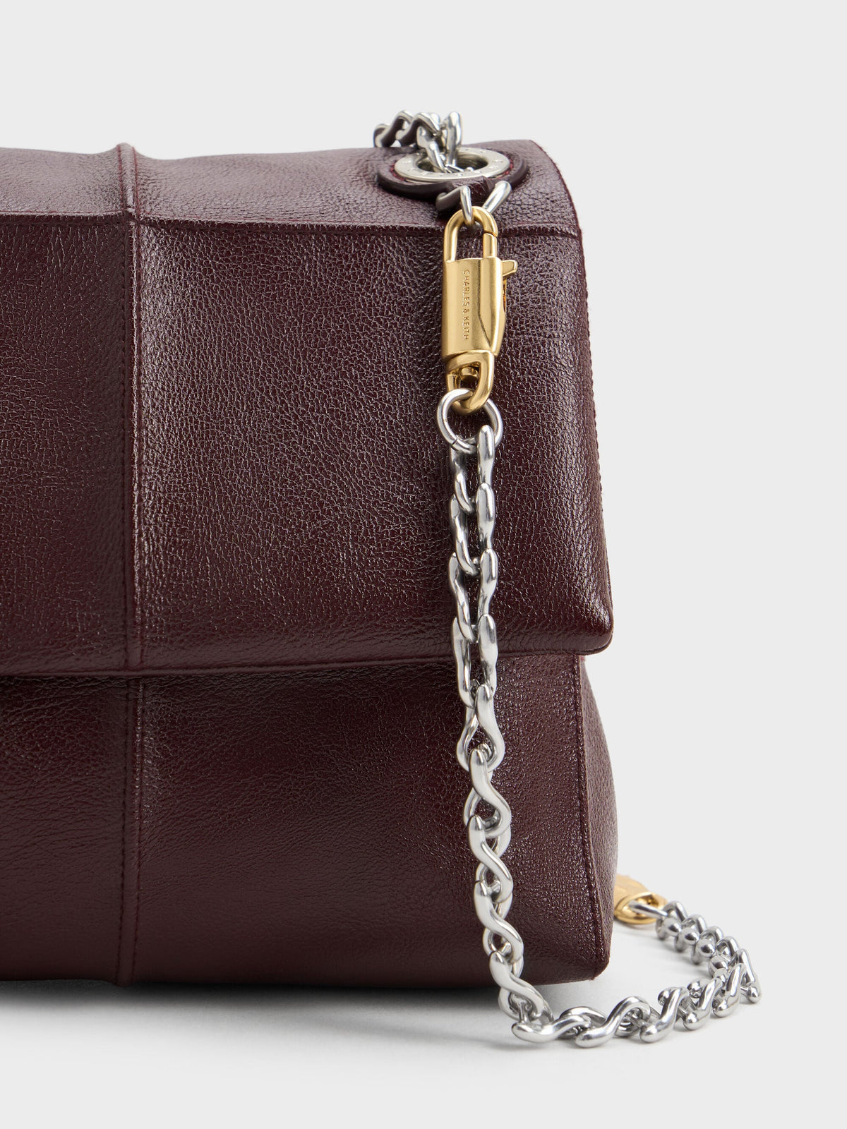 CHARLES & KEITH Great Value / Delfina Quilted Chain-Strap Shoulder Bag - Wineberry Red
