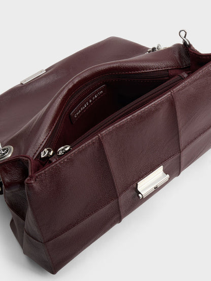 CHARLES & KEITH Great Value / Delfina Quilted Chain-Strap Shoulder Bag - Wineberry Red