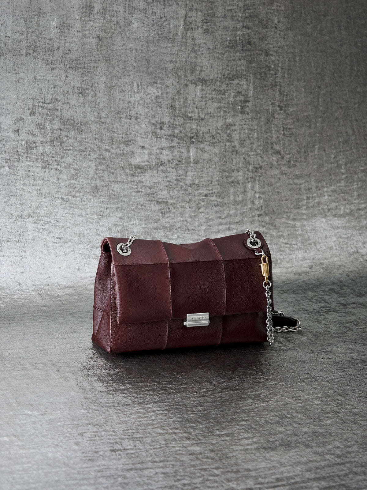 CHARLES & KEITH Great Value / Delfina Quilted Chain-Strap Shoulder Bag - Wineberry Red