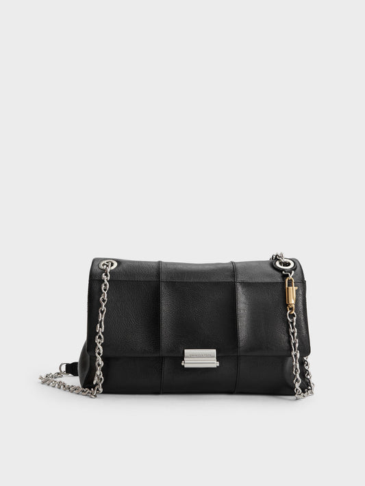 CHARLES & KEITH Essential / Delfina Quilted Chain-Strap Shoulder Bag - Black