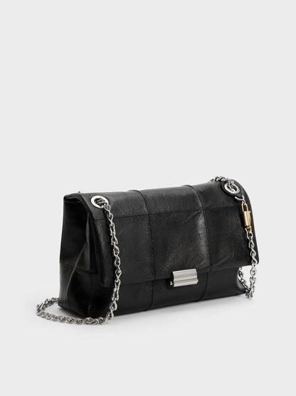 CHARLES & KEITH Essential / Delfina Quilted Chain-Strap Shoulder Bag - Black