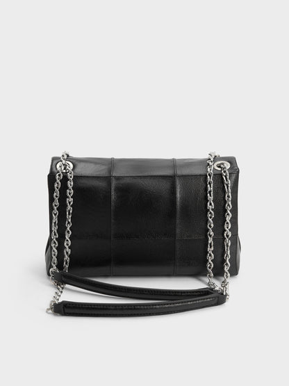 CHARLES & KEITH Essential / Delfina Quilted Chain-Strap Shoulder Bag - Black