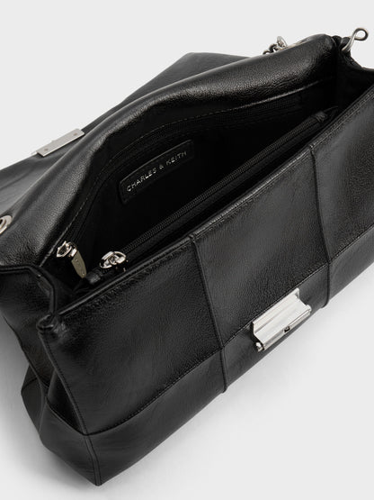 CHARLES & KEITH Essential / Delfina Quilted Chain-Strap Shoulder Bag - Black