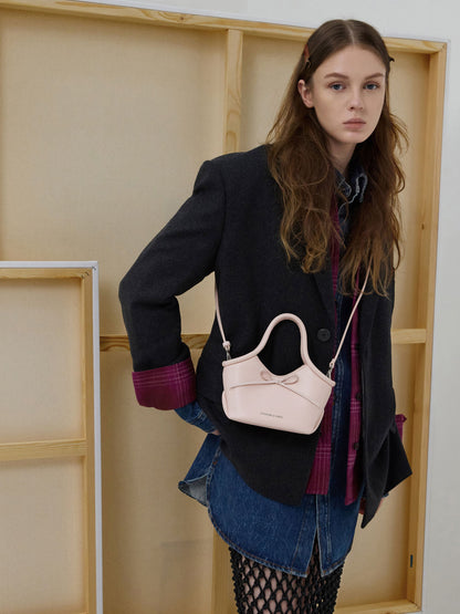 CHARLES & KEITH Essential / Hazel Bow Tubular Top Handle Bag - Soft Pink
