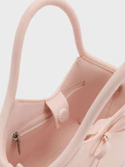 CHARLES & KEITH Essential / Hazel Bow Tubular Top Handle Bag - Soft Pink