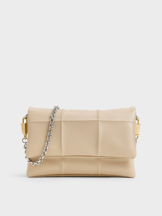 CHARLES & KEITH Best Price / Delfina Quilted Wallet On Chain - Sand Beige