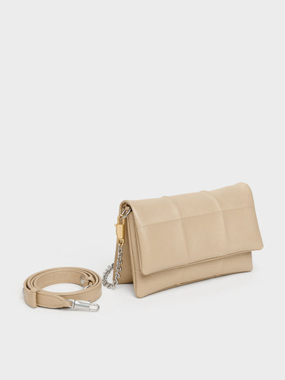 CHARLES & KEITH Best Price / Delfina Quilted Wallet On Chain - Sand Beige